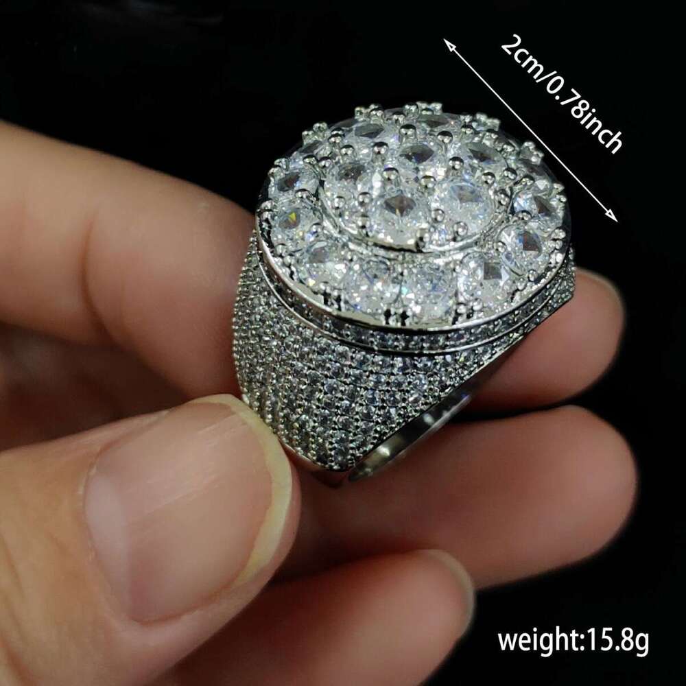 Hip hop trendy copper material, real gold, electroplated flower diamond, men's ring, personalized accessory