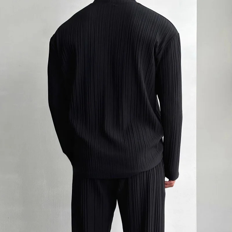 Ultra thin solid color sexy deep V cardigan knitted sweater casual fashion set two-piece set for men 250320