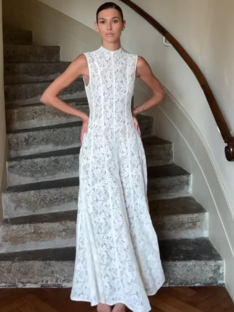 Fashion Sleeveless High Waist Printed Ruffle Hem Maxi Dress Woman Elegant Soild Color Bodycon Vestidos Lady Party Gown 250320