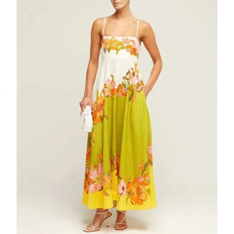 Womens casual lazy pine print Camisol long skirt beach vacation style dress summer arrival 250320