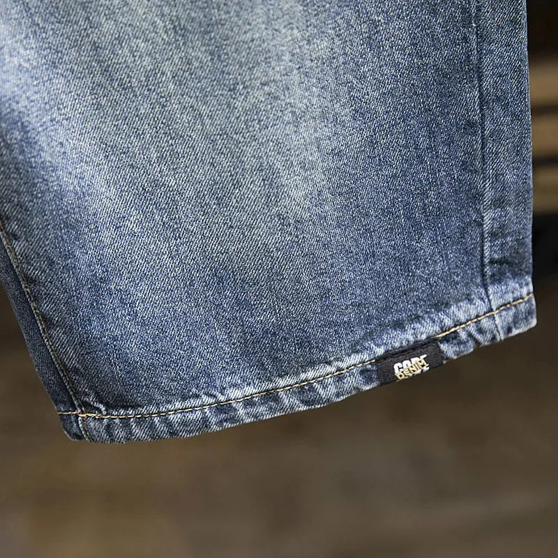 2024 Summer Ultra Thin Mens Retro Street Denim Shorts Fashion and Paradigm Straight Leg Fit Blue for Men 250312