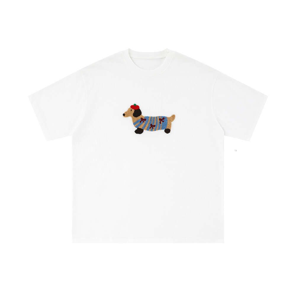 Sausage puppy plush embroidered short sleeved T-shirt casual loose cotton top ins men and women summer