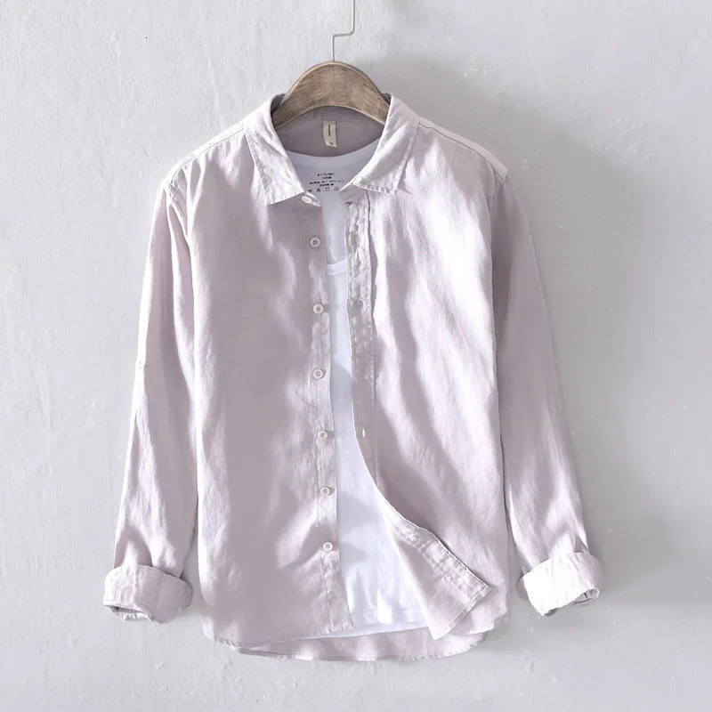Italy Style 100% Linen Long-sleeved Shirt Men Casual 5 Colors Solid White Shirts For Men Top Camisa Chemise 250320