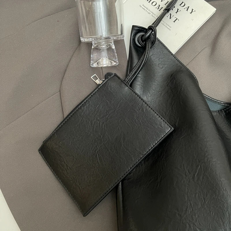Burgundy 2in1 Womens Shoulder Bag Soft PU Leather Solid Color Large Capacity Shopping Stray with Coin Wallet 250320