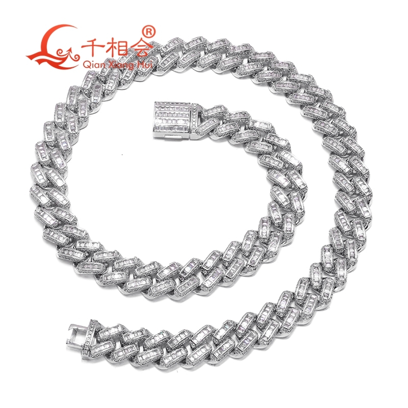 bracelet 12mm baguette french 925 Silver Cuban Link Iced Out Hip Hop white Moissanite Chain Jewelry for Women Men Gifts