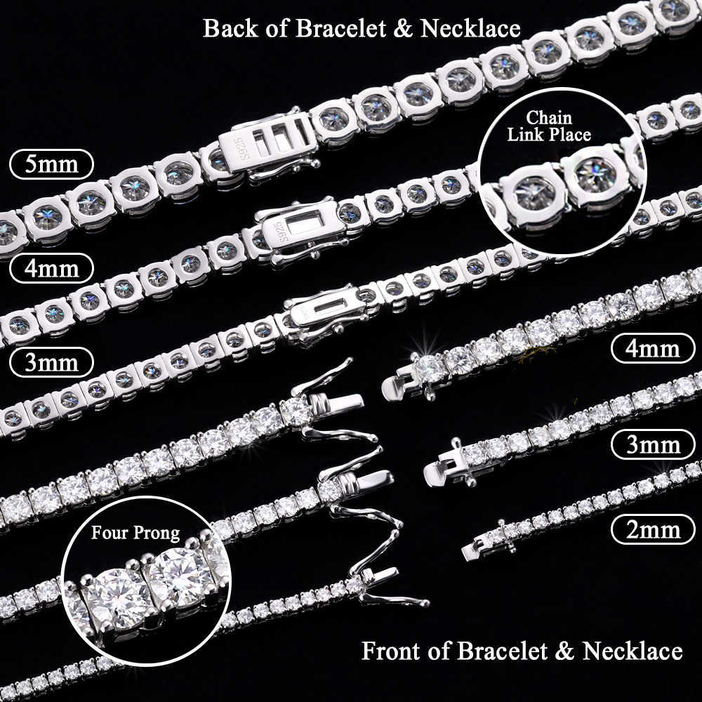 Factory Wholesale 3mm 4mm 5mm 6.5mm Vvs Moissanite Tennis Chain Necklace 925 Silver Rose Gold Plated Necklace for Man Women