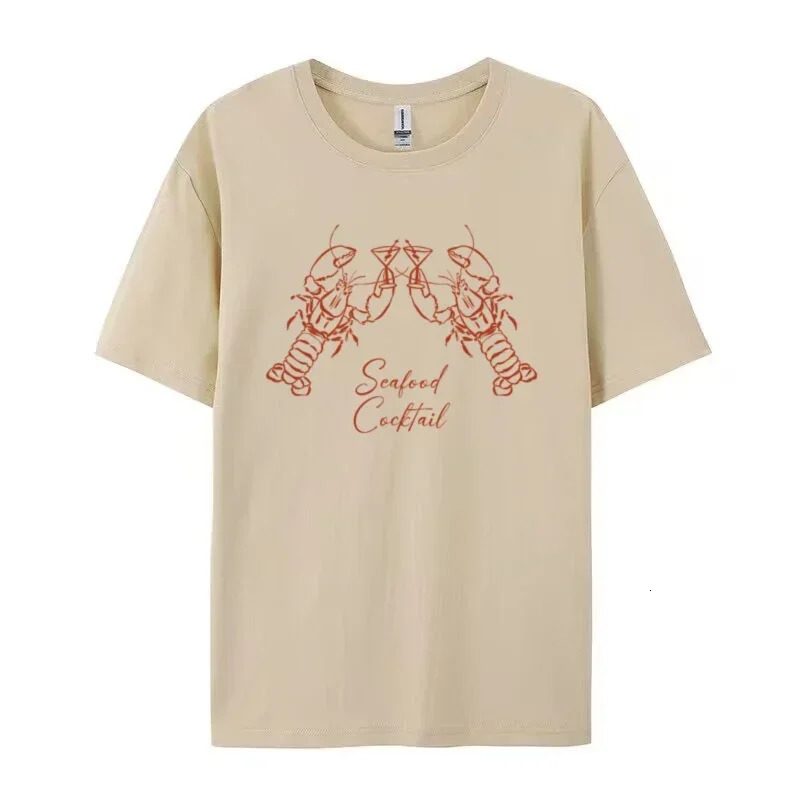 Lobster Cocktail Seafood Graphic Tees Cute Aesthetic La Dolce Vita T Shirt Short Sleeve Cotton Female Retro Women Tops Y2k 250311