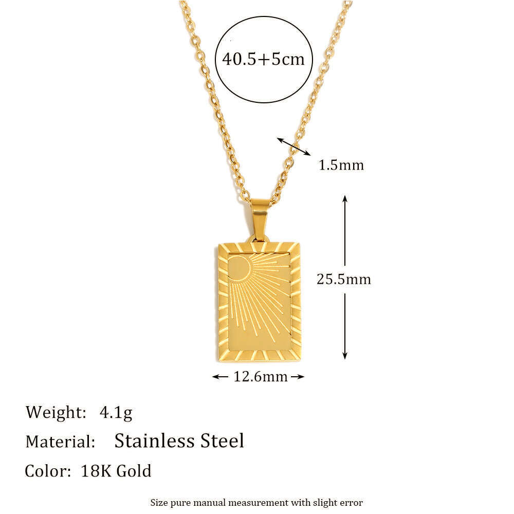 Temperament niche design geometric pendant stainless steel gold-plated carving moon sun brand necklace for women