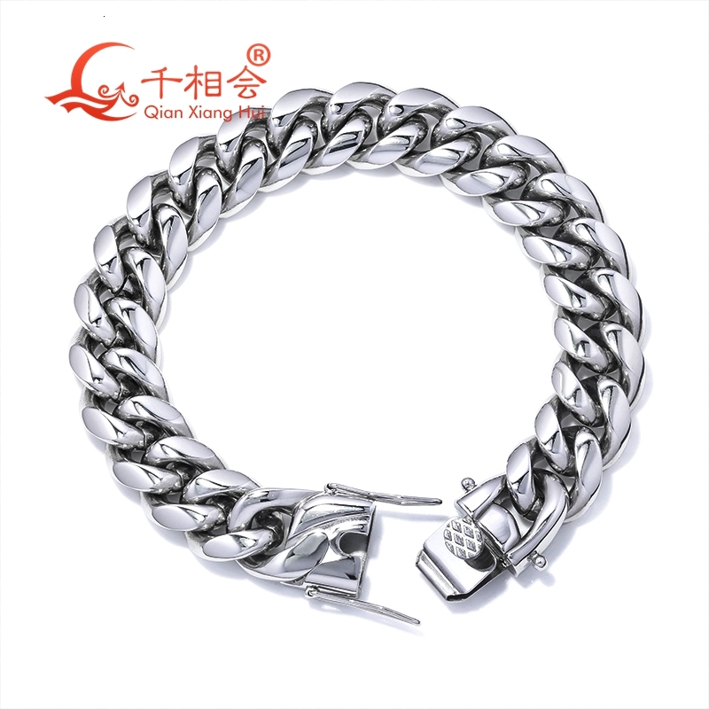 14mm Bracelet Punk Heavy boy Polished S925 silver hip hop Men Curb Cuban Link Chain Or Choker Jewelry Smooth surface