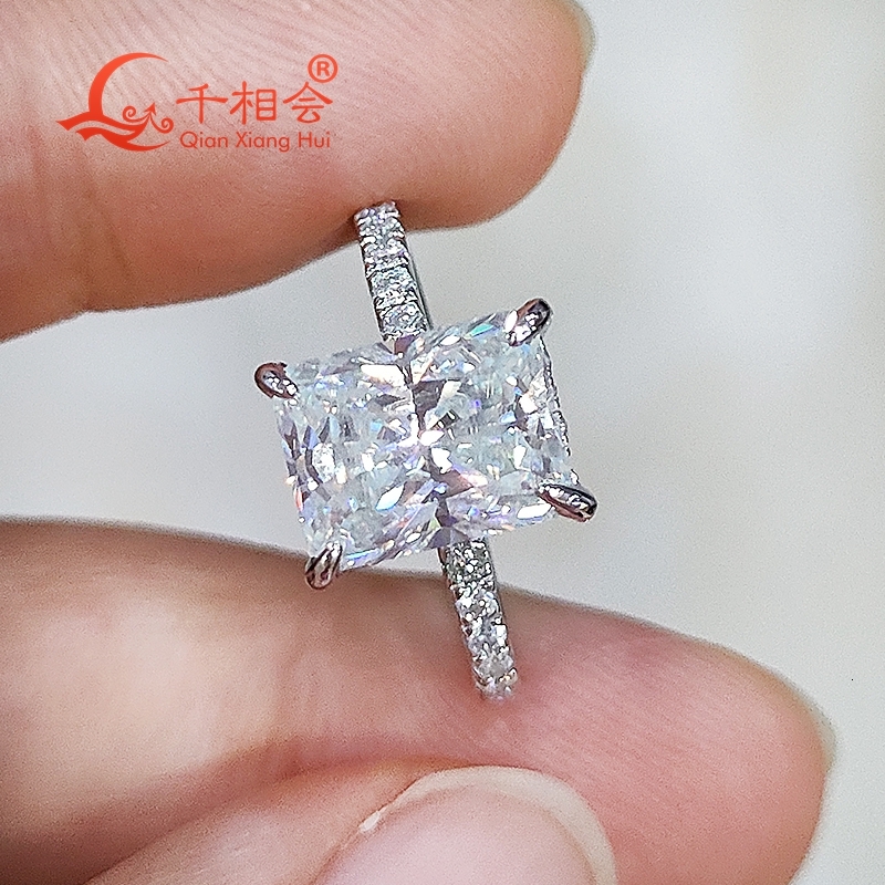 3ct 7*9mm radiant claws full stones round half Eternity Band D vvs moissanite 925 Sterling Silver Ring Jewelry Engagement Ladie