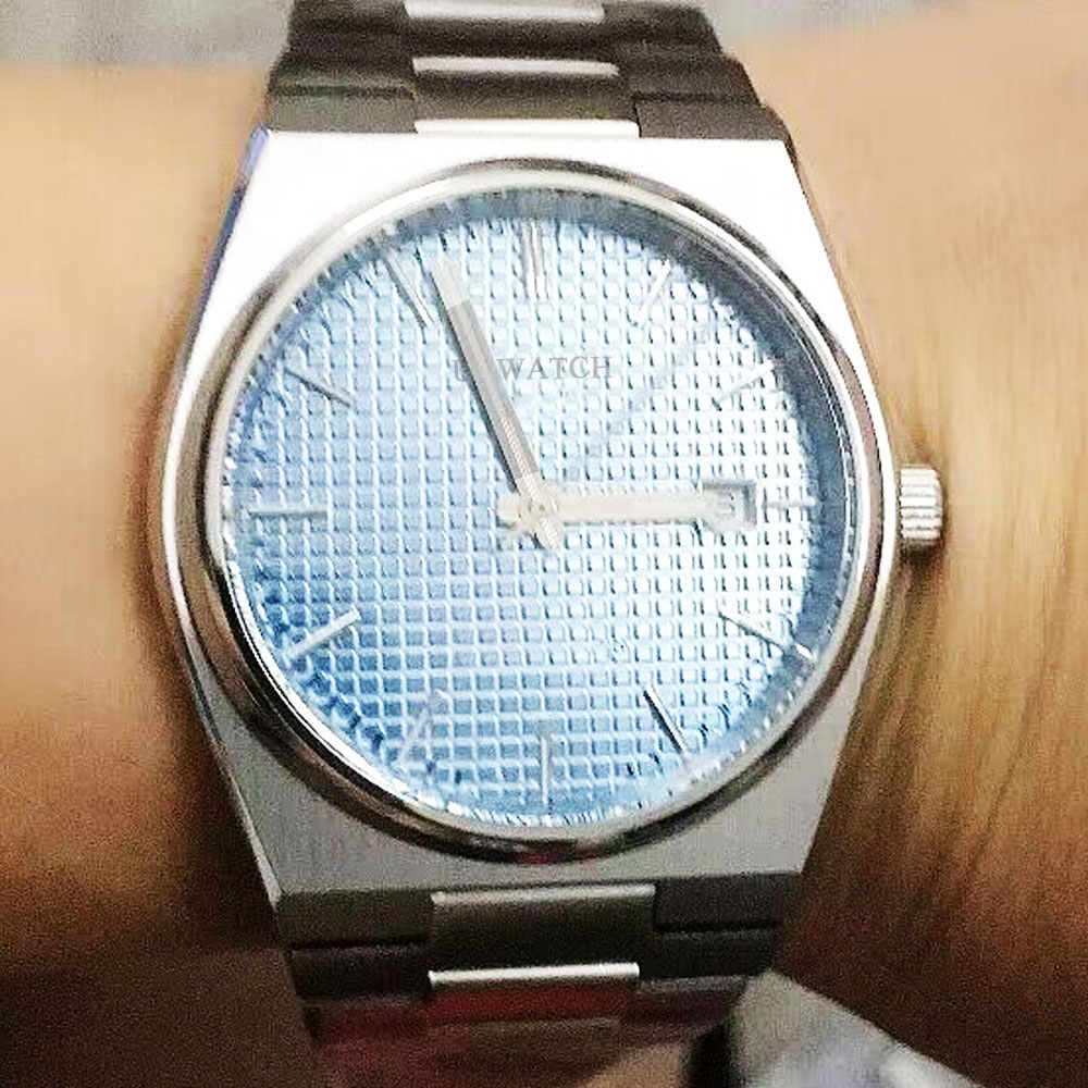 NEW 40MM Mens Watch Blue Dial Automatic Movement Glass Back Steel strap Wristwatches Watches