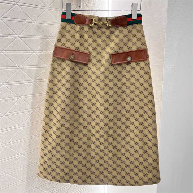 2025ss Designer Womens Full Brand Letter Print High-Waist Skirts With Red and Green Logo Lace Horseshoe Chain Link Design A-Line Skirt for Office Wear Clothing