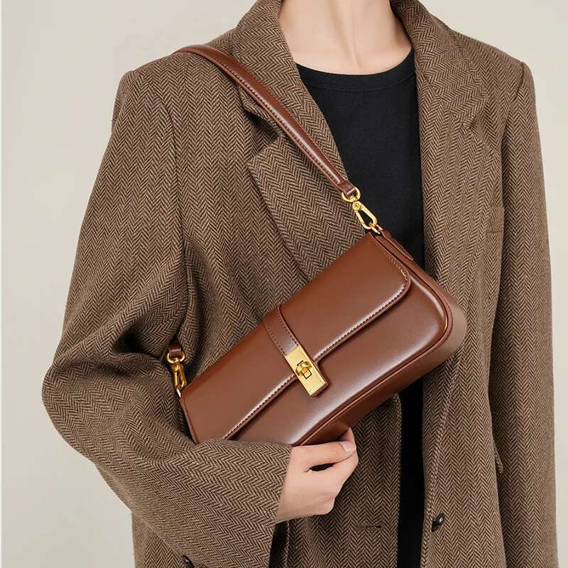 2024 New Genuine Leather Women's Underarm Bag High Quality Ladies Shoulder Crossbody Bags Brands Designer Female Retro Handbags