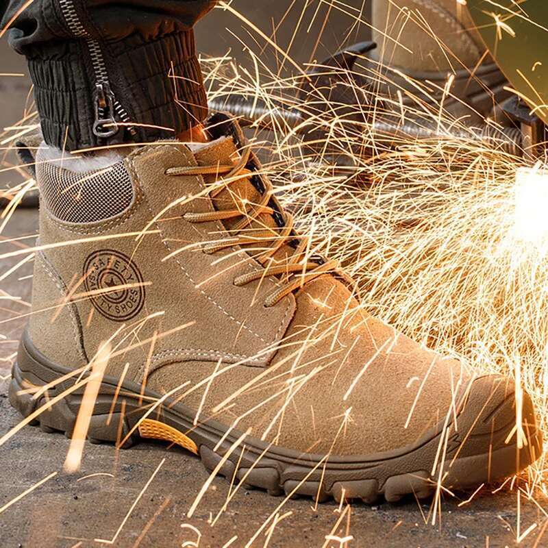 Men's High Top Cotton Boots Winter Thick Veet Warm Shoes Smashing Anti Piercing Work Safety Boot Steel Toe Shoe