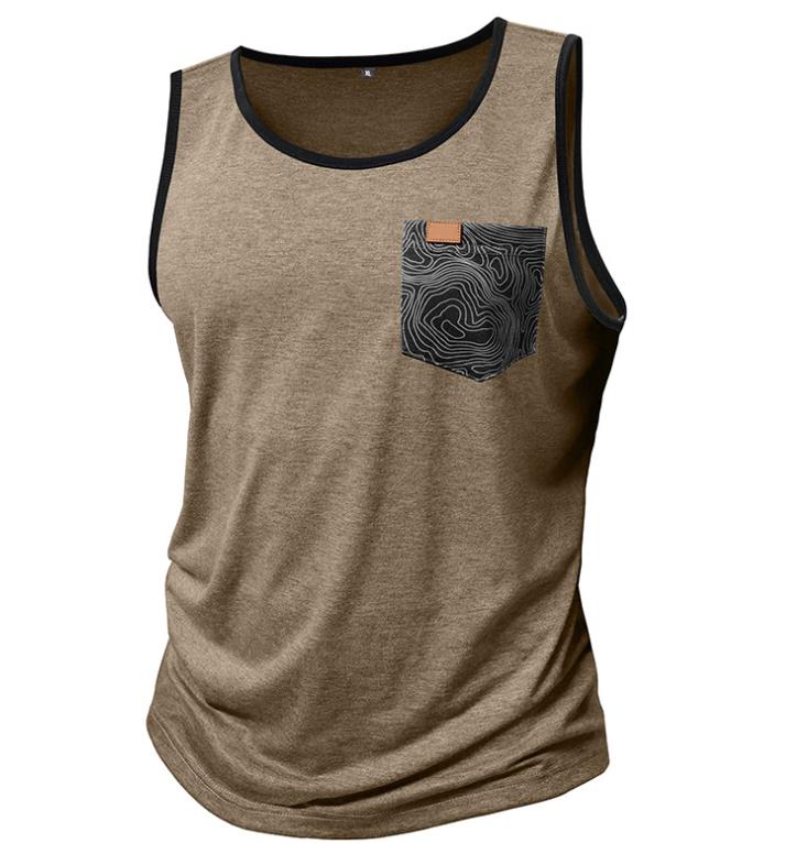 6 Color Summer Sleeveless Shirt Tank Tops T-Shirts Men's Printed Vest Loose Pocket Fitness Sports Top Polyester Dark Grey Green Jogging Tees XXL