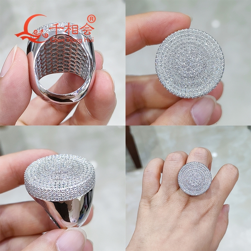 27mm round melee stone ring Sterling 925 Silver Moissanite Ring Men women Diamonds Male fine Jewelry gitf wedding