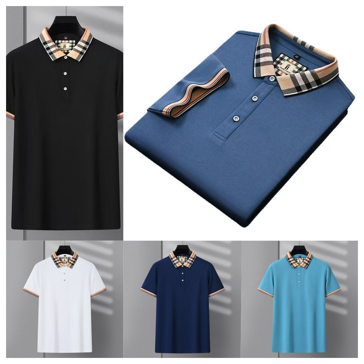 Li Xia polo shirt plaid collar T-shirt embroidered business men's mercerized cotton men's short sleeve t-shirt women's top