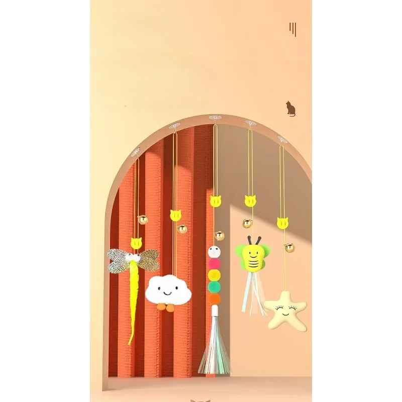 Cat Rope Long Rope Teasing Cat Toy Accessories Pet Kitten Toy Cat Toy Swing Sticky Disc Elastic with Bell Hanging Door Teasing