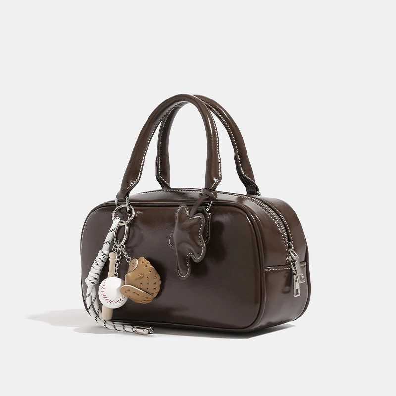 Bowling womens small bag luxury designer handbag and wallet 2025 new retro PU leather shoulder horizontal body Y250319