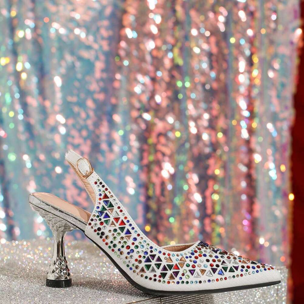 High Heel Sharp Pointed Slim High Heels Women S Sequin Fabric Surface Spring Summer New Item One Piece Buckle Matching Skirt Banquet Shoes Sandals
