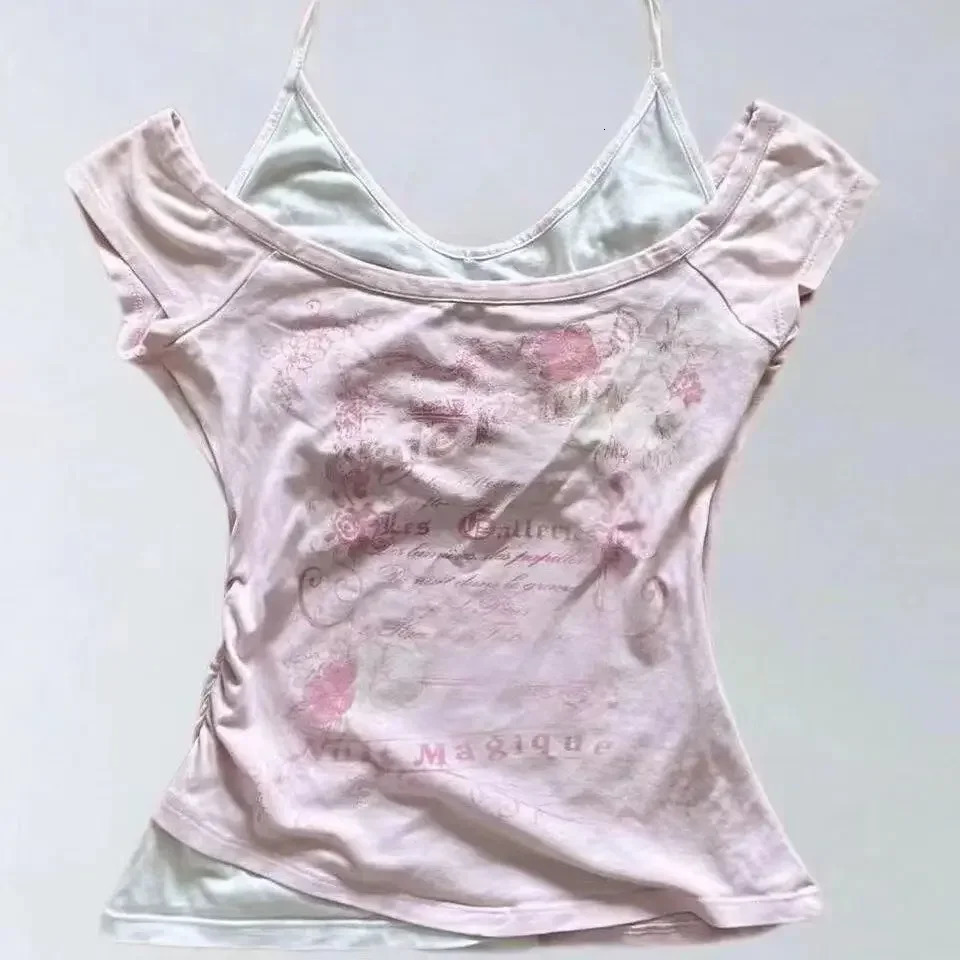 Subculture Woman Clothing Y2K Punk T-shirts American Vintage Sweet Sexy Short Female Clothing Green Summer Casual Tops 250317