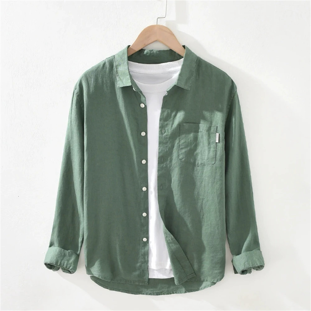 Spring Linen shirt for men long sleeve mens clothes freshness regular white Casual shirts Loose and breathable solid mens tops 250320