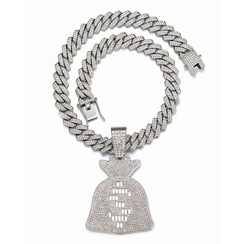 New alloy personalized rock sugar USD coin money bag pendant dia Cuban necklace hip-hop rap accessory