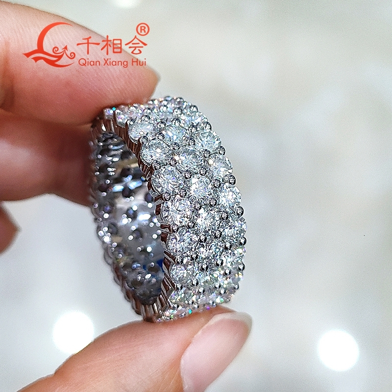S925 Silver 3mm four rows 3.5mm three rows full round d vvs white Moissanite ring Men women Ring Luxury Style