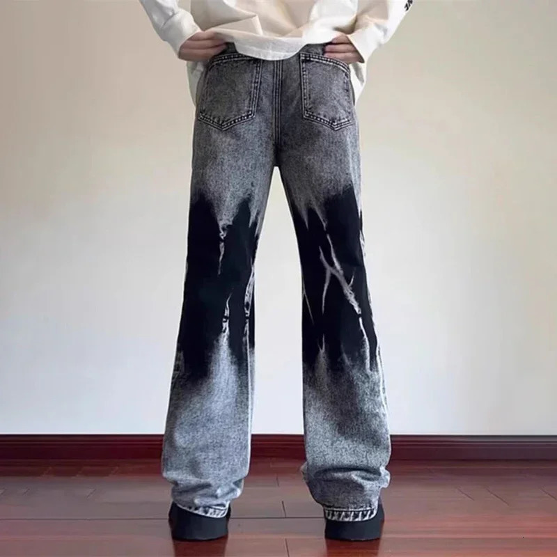 2025 Vintage Tie-dye Patchwork Jeans For Men Hip Hop Fashion Wide-leg Denim Trousers Y2K Streetwear Baggy Jean Pantalones 250320