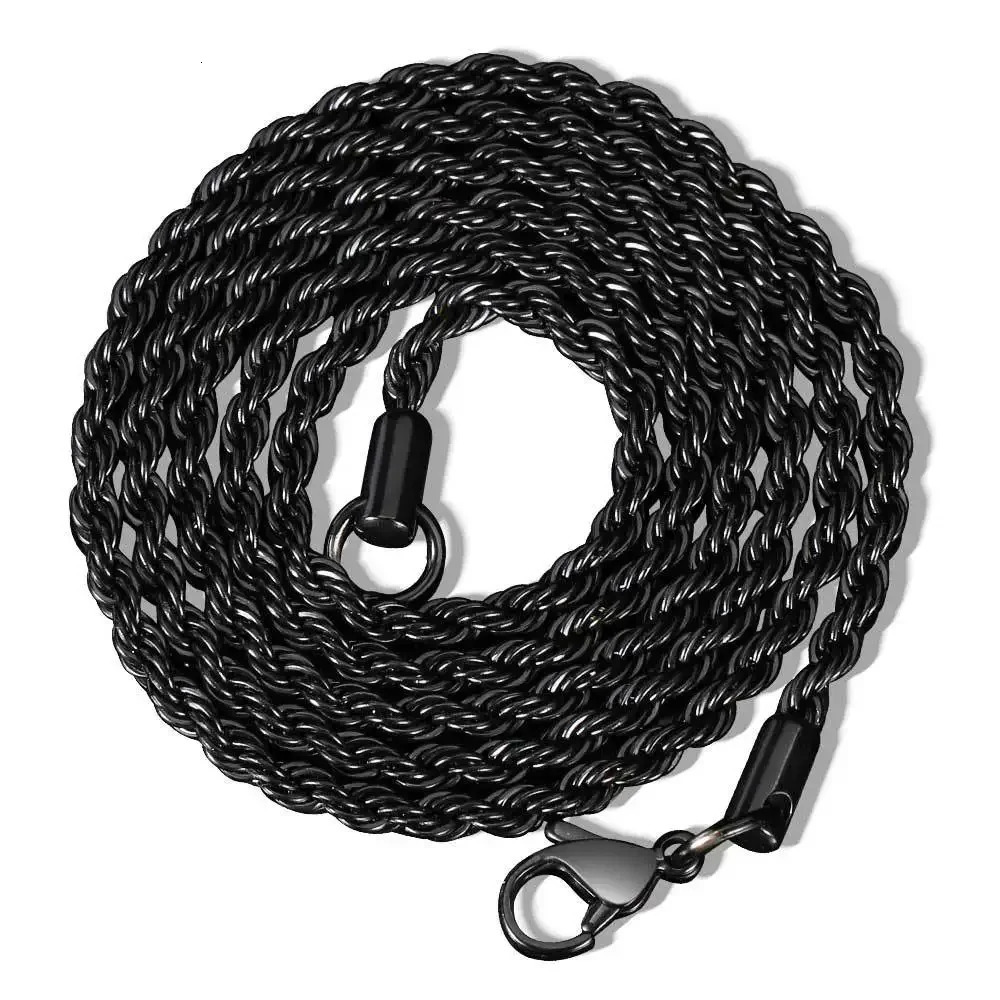 26MM Classic Black Twisted Rope Necklace Suitable for Mens Steel Waterproof Stainless Womens Hip Hop Jewelry 250313