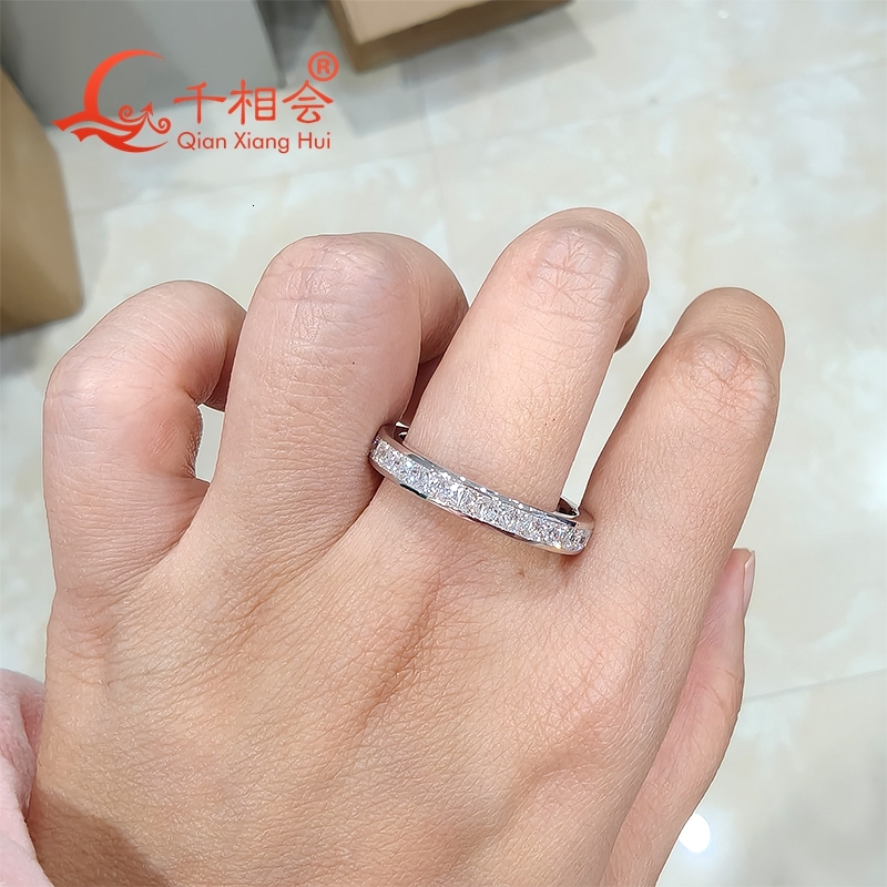 2.5mm Square D White VVS Moissanite Ring S925 Sterling Silver Tension Setting Eternity Band Unisex Engagement Jewelry