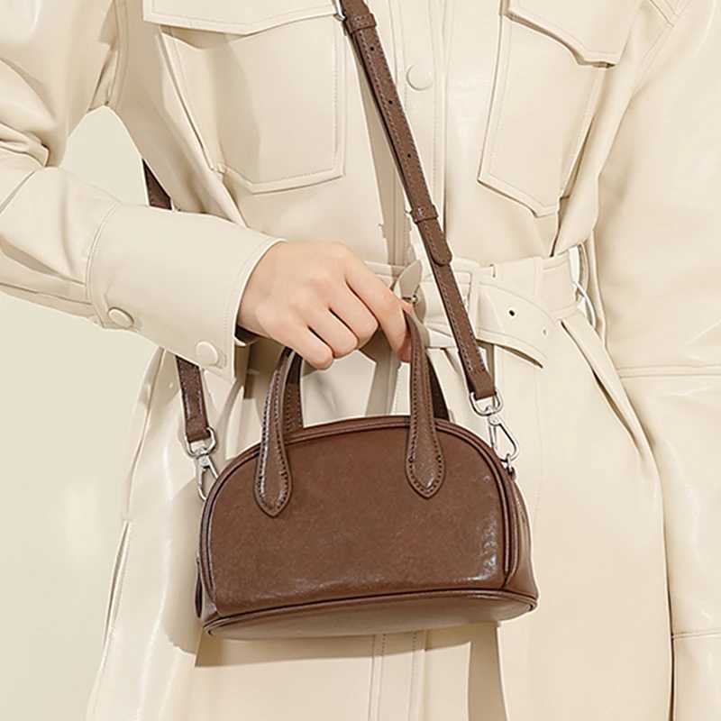 Toptrends Cow Leather Bowling Womens Small Handbag 2025 Luxury Designer Wallet Womens Shoulder Cross Body Bag Y250320