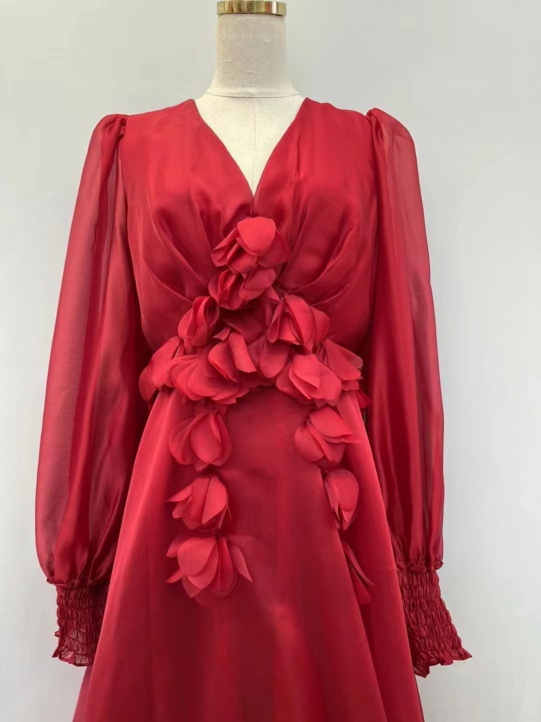 K61351 A3 high quality new French high-class lady sexy V-neck three-dimensional flower high waist figure showing mesh dress