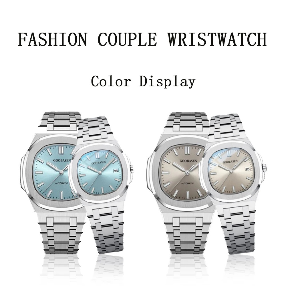 GOOBASEN Couple Watches Trend Fashion Quartz Watch for Lover Waterproof Stainless Steel Wristwatch Luminous Date Gifts 2 Pcs 250320