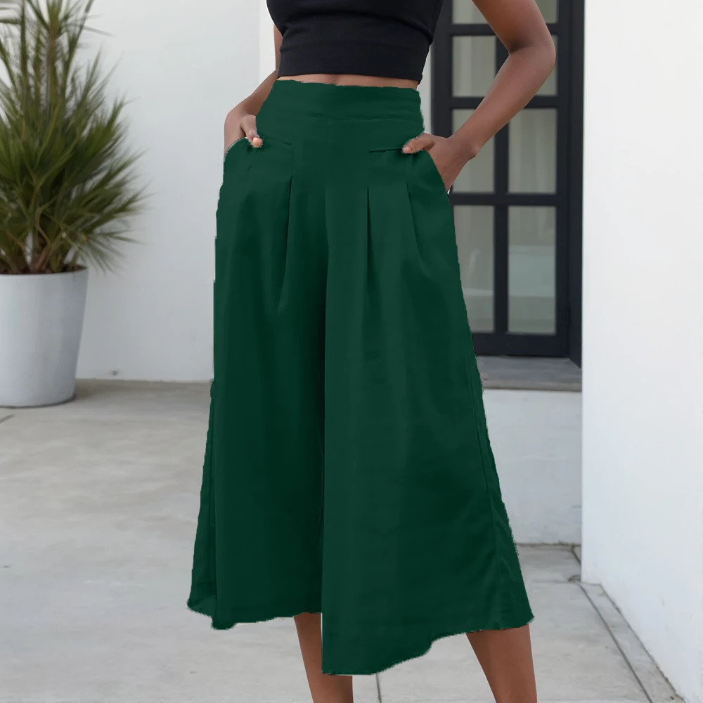 Female Summer Pants for Women Cotton Linen Plus Size Wide Leg Pants Solid Elegant Loose OL Young Fashion Daily Elastic Pant 250320