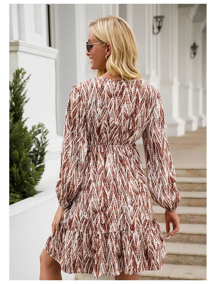 Womens Floral Long Dress Sleeves VNeck Wrap Ruffle Summer with Belt Beach Sexy Swing Maxi Midi 250320
