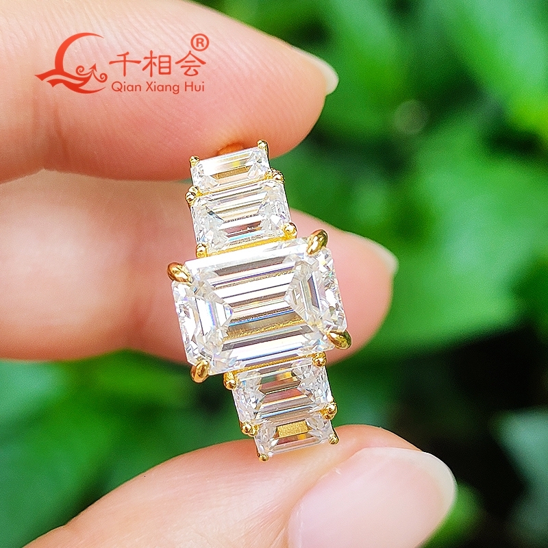3.5ct 7*10mm 5pcs emerald shape Sterling 925 Silver half band Moissanite Ring women Diamonds Male fine Jewelry gitf datting