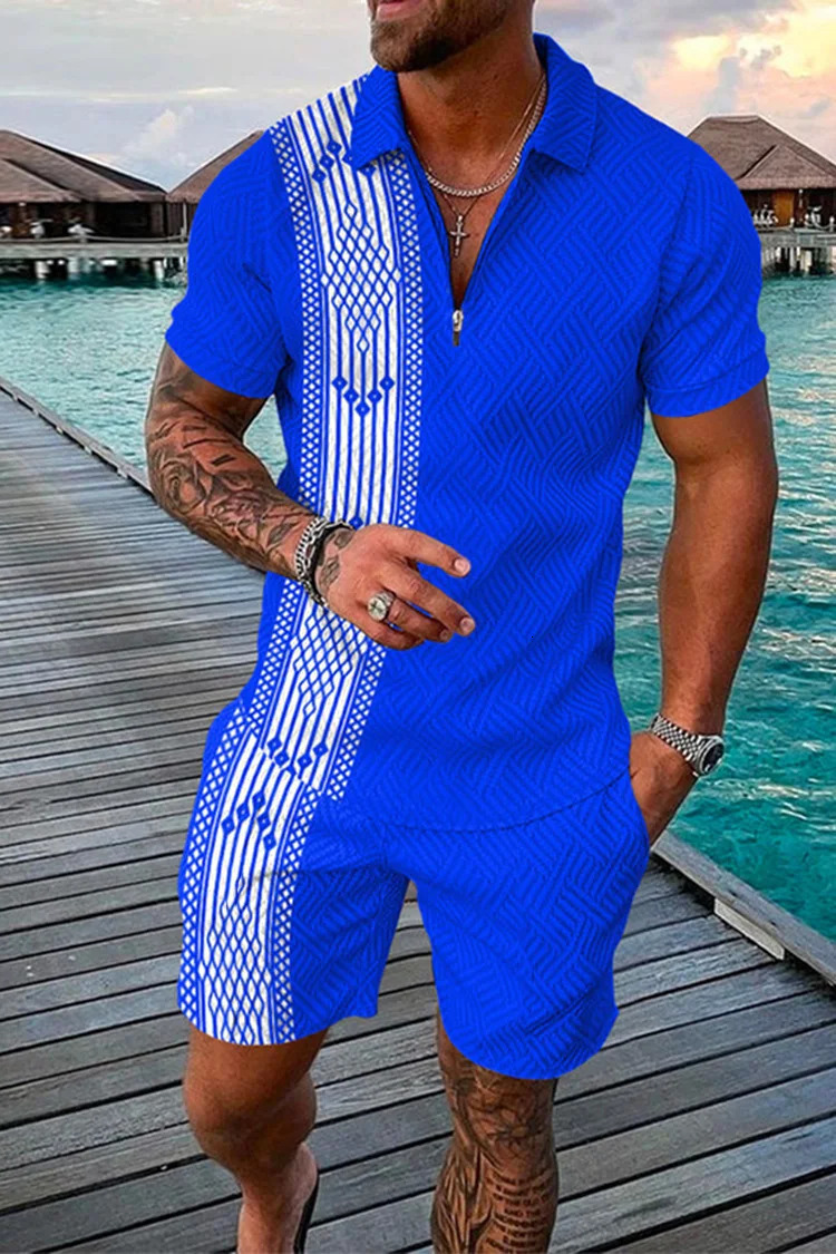 Summer Music Note 3D Printed Mens Zipper Collar Track Set Trend Polo Shirt Fashion Casual Shorts 2-piece Set Mens Street Clothing Set 250318