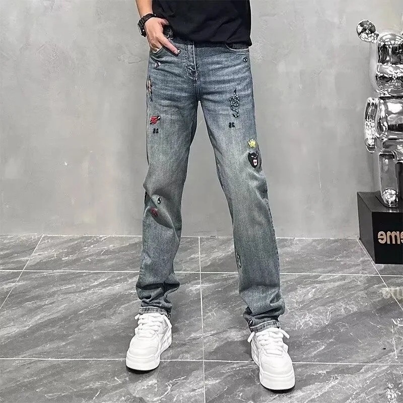 Tight jeans mens wear Trouser pants pocket Y2k streetwear denim shorts flame cargo width 250312