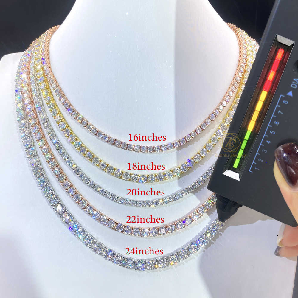 Factory Wholesale 3mm 4mm 5mm 6.5mm Vvs Moissanite Tennis Chain Necklace 925 Silver Rose Gold Plated Necklace for Man Women