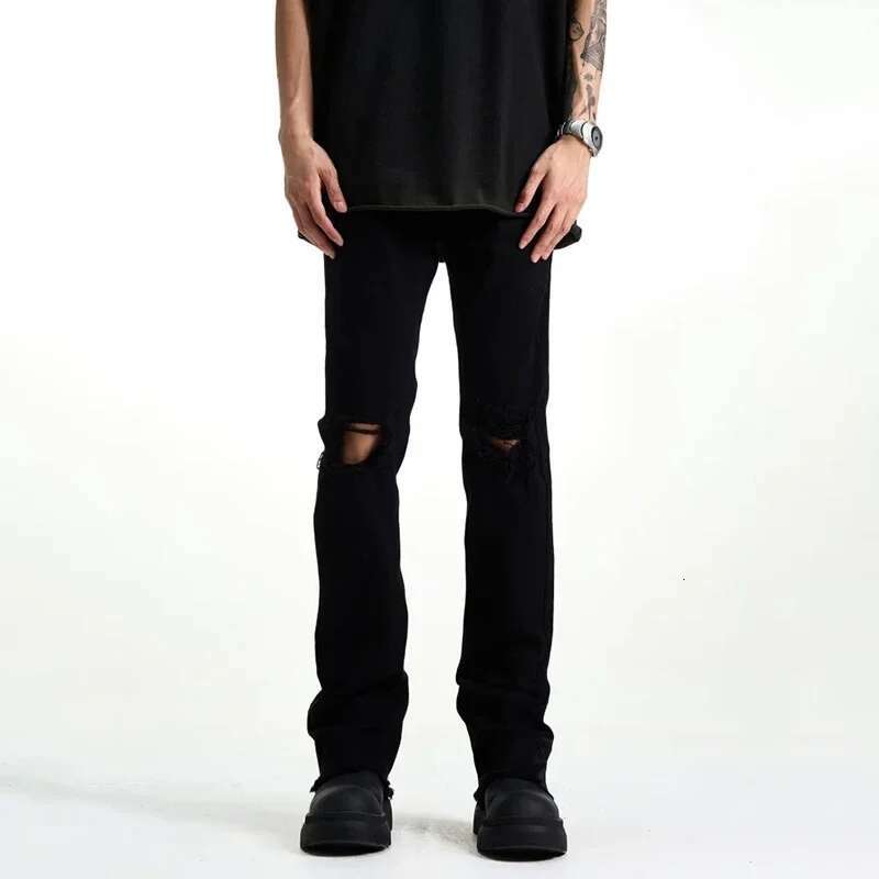 Designer Jeans Men's Fashion Cool Style High Street Gothic Jeans Men's Daily Straight Leg Pants Slim Fit Casual Bell Bottom Pants Men's