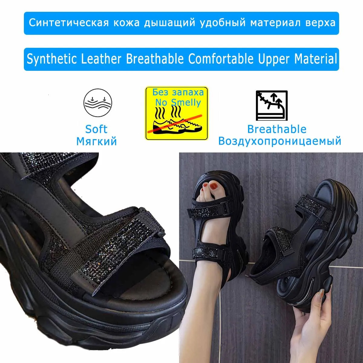 Fujin 7cm synthetic leather pump platform wedge hook summer hollow sandals flat womens slider fashion shoes 250321BJ - view 6