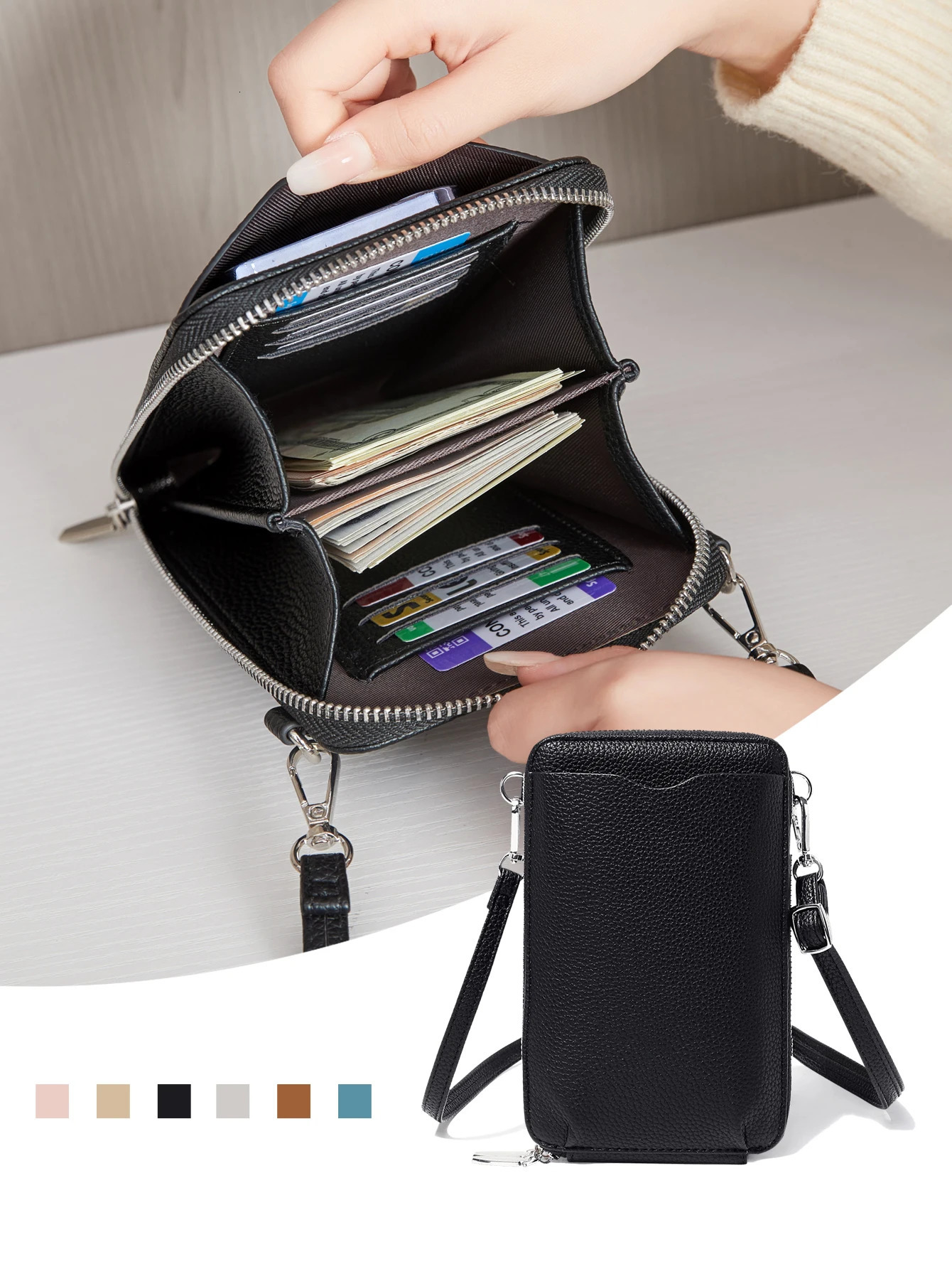 PU Soft Leather Womens Handbag Fashionable Multi functional Phone Bag Diagonal Strap Single Shoulder Coin Wallet 250314