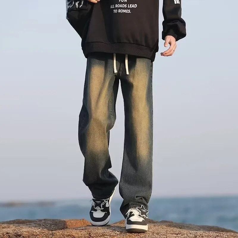 Mens Jeans Wide Y2k Pants Baggy Man Denim Shorts Jean Streetwear Trousers Clothing Flared Male Cargo Pant Ripped 250312