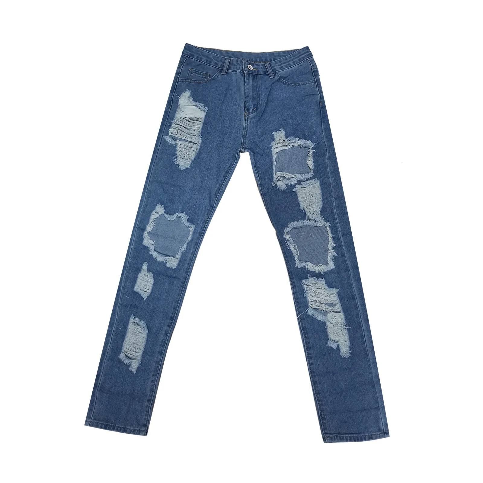 Hole Denim Womens Jeans Buttocks Ripped Jeans Street Style Vertical Tube Denim Pants Frayed Tassel Ripped Jeans Japanese 250320