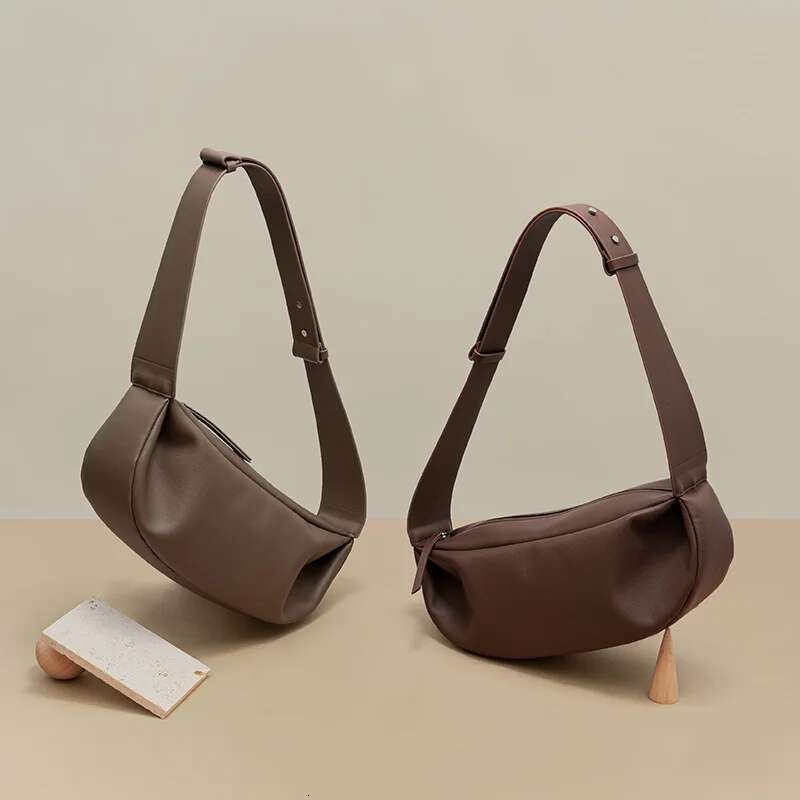 Spring New Genuine Leather Underarm Bags For High Quality Retro Tote Bag Women Cowhide Simple Half Moon Handbag Wide Strap