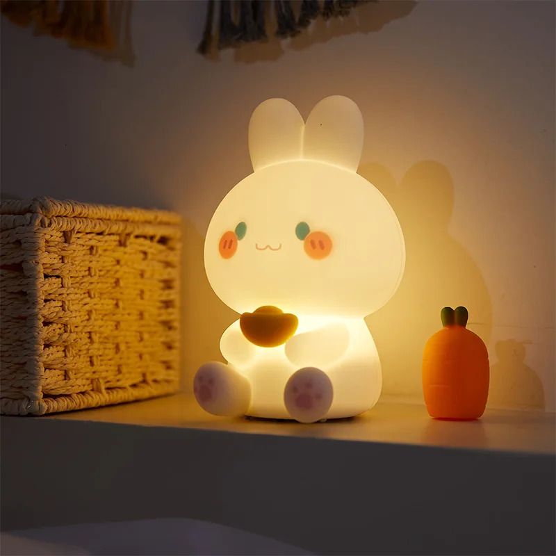 LED Night Lamp Cute Rabbit Silicone Sleep Light USB Rechargeable Touch Sensor Bedroom Bedside For Kid Baby Dropship 250320