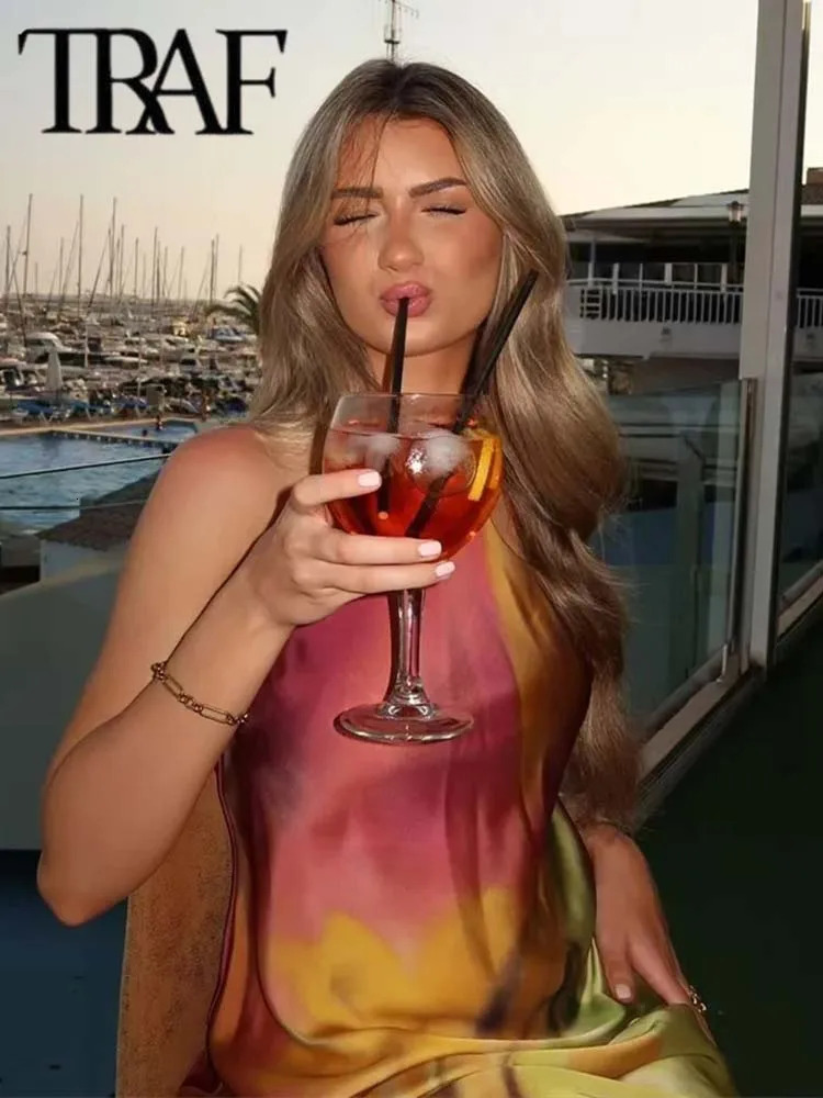 Womens summer beach dress fashionable printed backless sexy Midi elegant party 250320