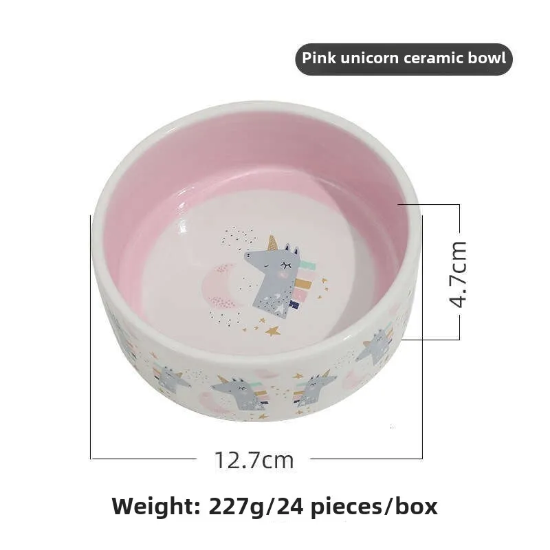 Cat Bowls for Food and Water, Non-Slip Ceramic Pet Bowls with Removable Rubber Base, Stackable Puppy Dishes with Cute Prints - Clearance Sale, Multipl