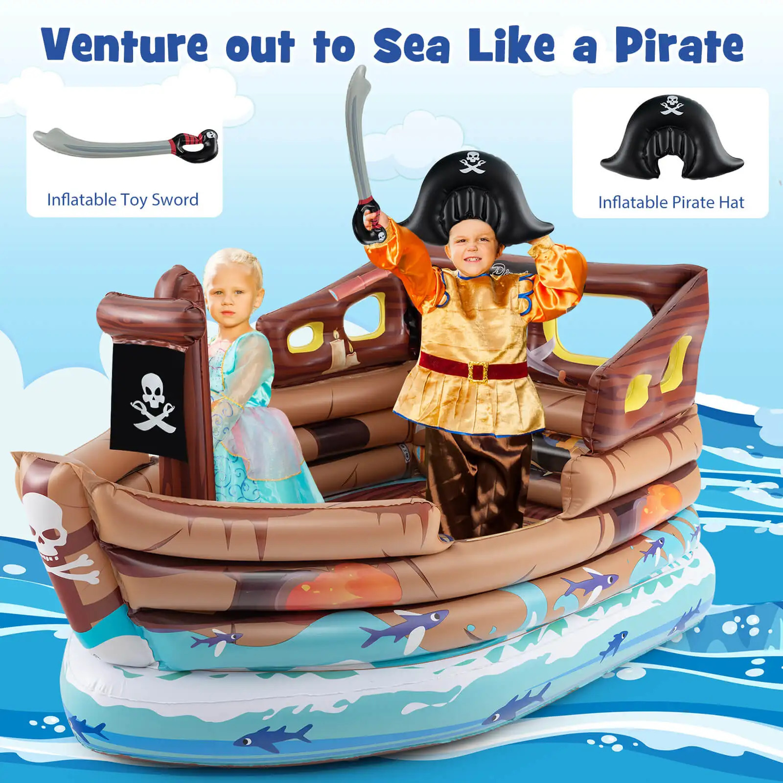 Inflatable pirate ship Playhouse wbuiltin motor inflatable toy sword 250321